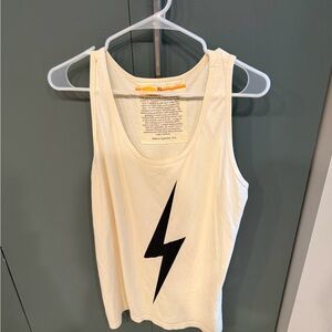 Aviator Nation Cream Tank with Black Lightning Bolt